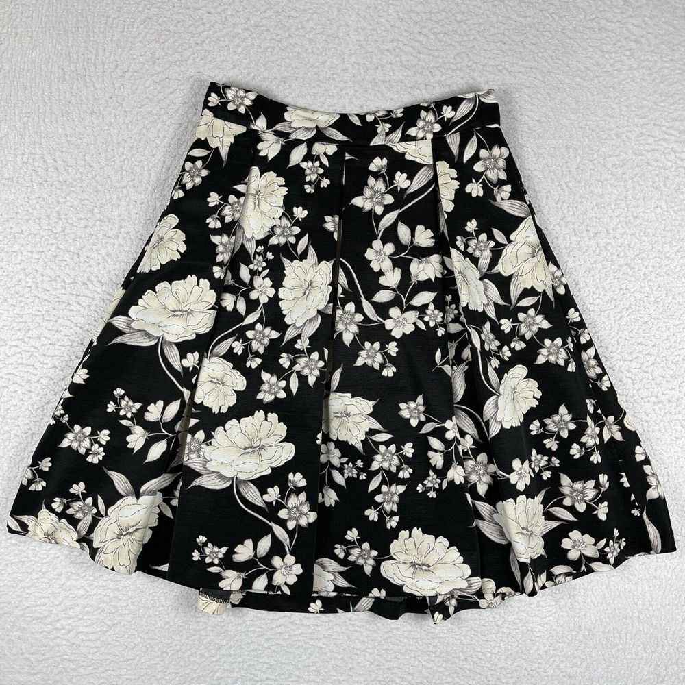 Eliza J Skirt Womens 14 Black Cream‎ Floral Pleated Lined Elegant Event Pleated